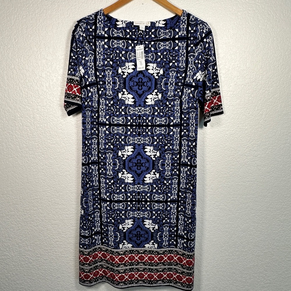 WESTPORT‎ 1962 Stretch Blue Black White Red Bohemian Floral Print Sz 10 NWT